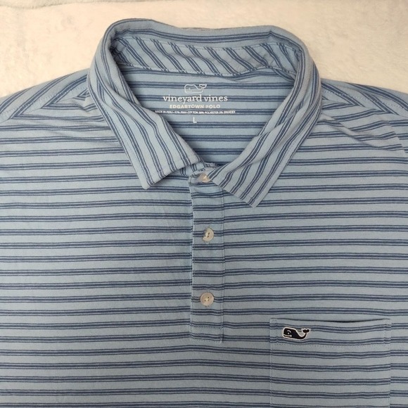 Vineyard Vines Edgartown Polo Shirt Mens Large Blue Stripe Pima Cotton Stretch - Picture 3 of 12